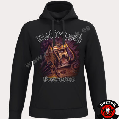 Sudadera negra Motörhead Orgasmatron con capucha, bolsillo canguro y locomotora monstruosa