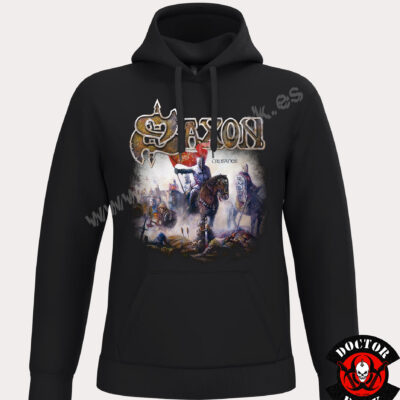 Sudadera negra Saxon Crusader con capucha, bolsillo canguro y caballero medieval