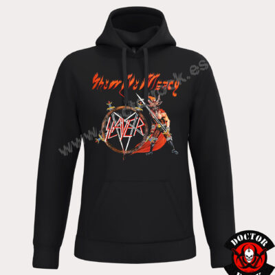 Sudadera negra Slayer Show No Mercy con capucha, bolsillo canguro y estampación frontal