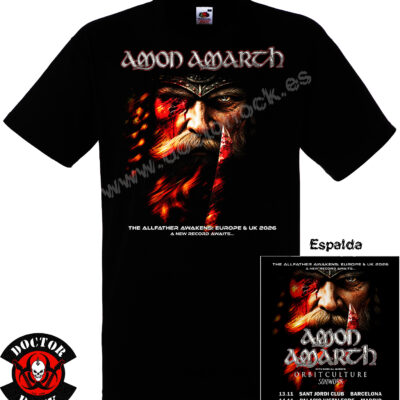 Camiseta Amon Amarth The Allfather Awakens Tour 2026 con doble impresión