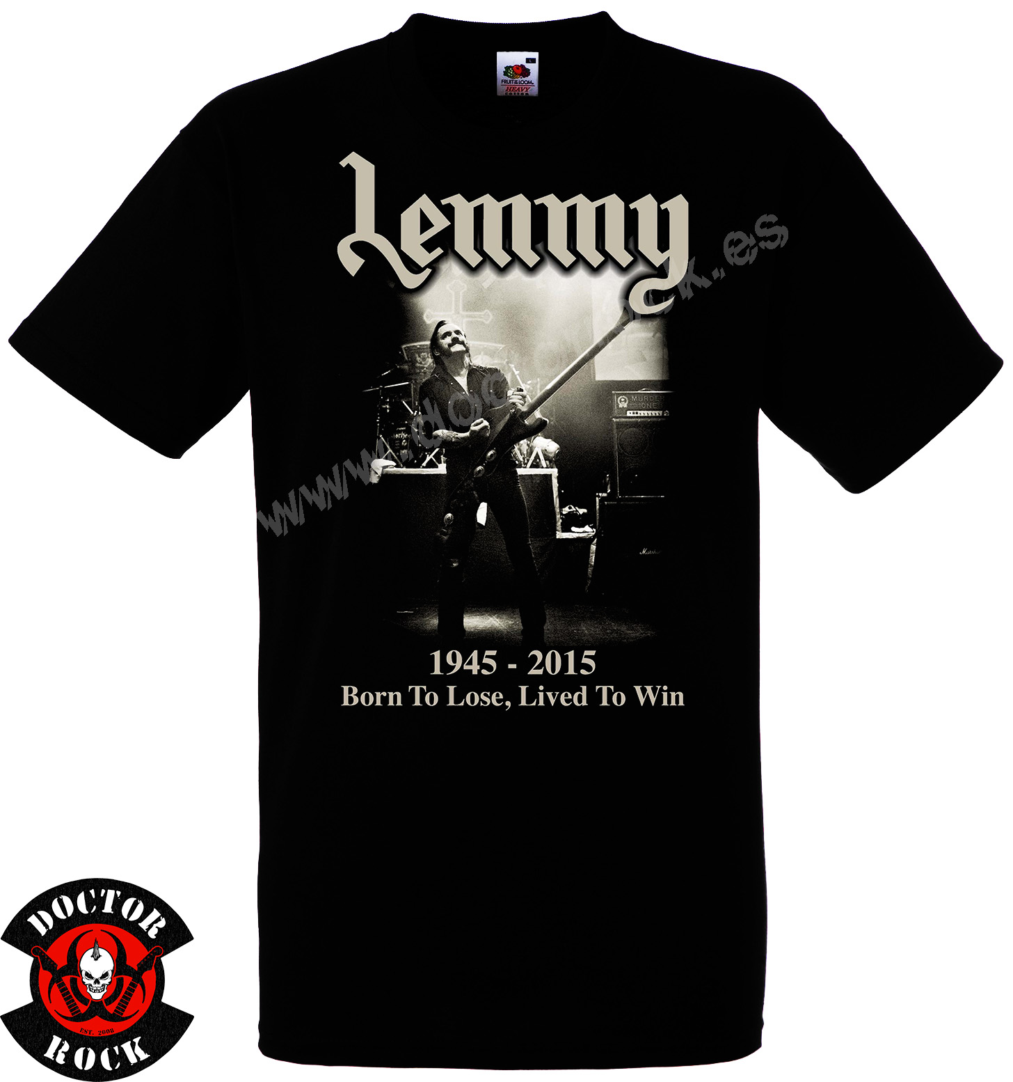 Camiseta negra Motörhead Lemmy 1945-2015 de 100% algodón