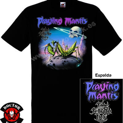 Camiseta negra Praying Mantis Time Tells No Lies con doble impresión