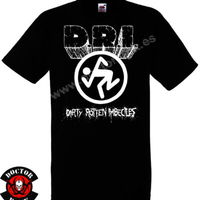 Camiseta negra D.R.I. Dirty Rotten Imbeciles de 100% algodón con logotipo clásico