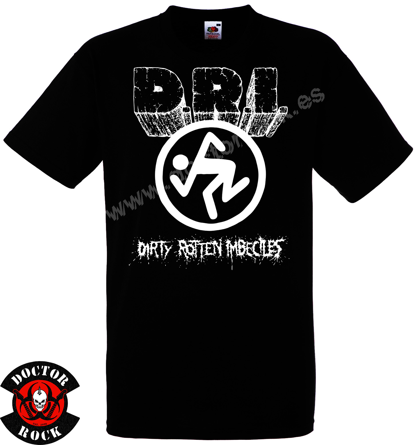 Camiseta negra D.R.I. Dirty Rotten Imbeciles de 100% algodón con logotipo clásico