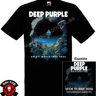 Camiseta Deep Purple SPLAT World Tour 2026 Barcelona con impresión delantera y trasera