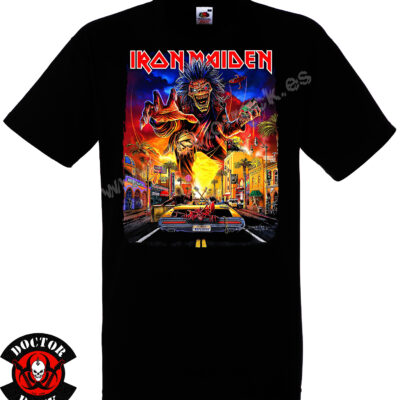 Camiseta negra Iron Maiden Los Angeles 2026 de 100% algodón