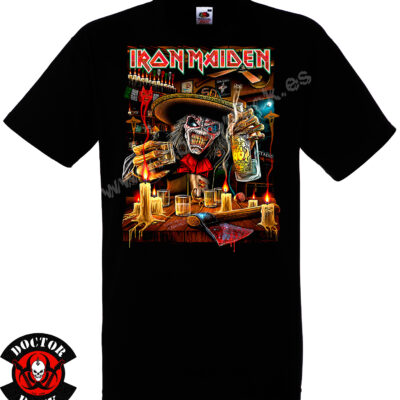 Camiseta negra Iron Maiden México 2026 de 100% algodón con diseño de Eddie
