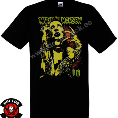 Camiseta negra Marilyn Manson de 100% algodón con diseño frontal