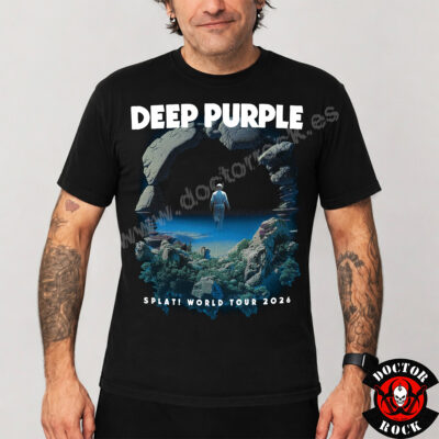 Modelo con camiseta Deep Purple SPLAT World Tour 2026 negra